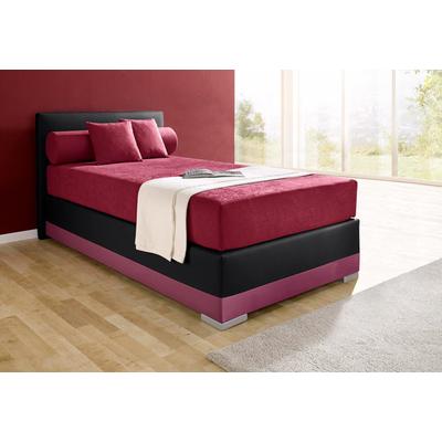 Boxspringbett MAINTAL "Lago", rot (bordeauxrot, schwarz), B:97cm L:210cm, Bezug Kopteil und seitliche Unterbox wahlweise Microvelours aus 100% Polyester oder Kunstleder, DIe Obermatratze ist bei beiden Bezugsqualitäten mit Microfaser (100%... Image