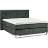 Boxspringbett MUSTERRING "Dubai", schwarz (d 520 anthrazit), B:197cm L:214cm, Komplettbetten, Boxspringbett, Kufe in Chrom, 3 Härtegrade, Kopfteil mit Knopfheftung