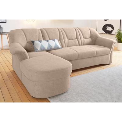 Ecksofa DOMO COLLECTION "Sarafina zeitlos und komfortabel, optional mit Federkern, L-Form", beige (natur), B:232cm H:83cm T:146cm, Luxus-Microfaser (92% Polyester, 8% Nylon), Microfaser PRIMABELLE (100% Polyester), Microfaser PRIMABELLE (100%... Image