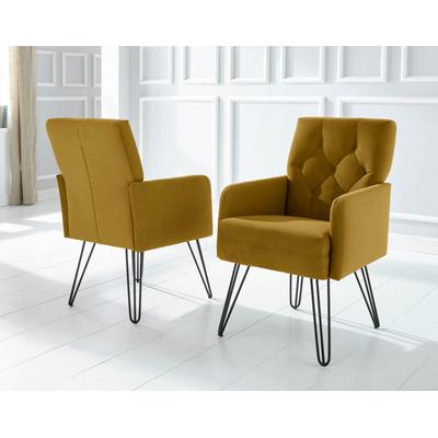 Sessel EXXPO - SOFA FASHION "Doppio, Loungesessel mit Designuntergestell, bequem und elegant", gold (antic gold), B:61cm H:89cm T:67cm, Sessel, Einzelsessel Esszimmersessel, aufwendige Rückenverarbeitung, Breite 61 cm Image