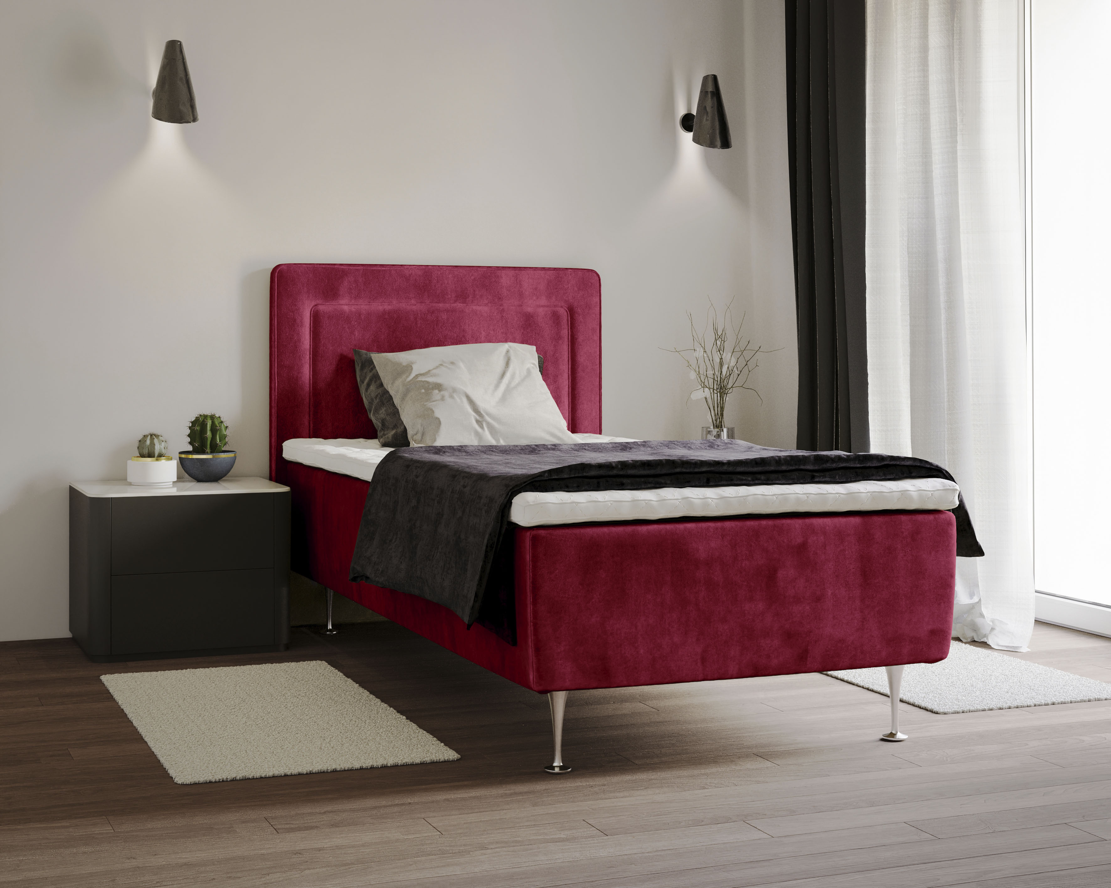 Boxspringbett INOSIGN "Hacer", rot, B:71cm L:208cm, 100% Polyester, Komplettbetten, Boxspringbett, Topper, H2 oder H3 und in Breiten 70,80,90,120,140,160,180 wählbar Image