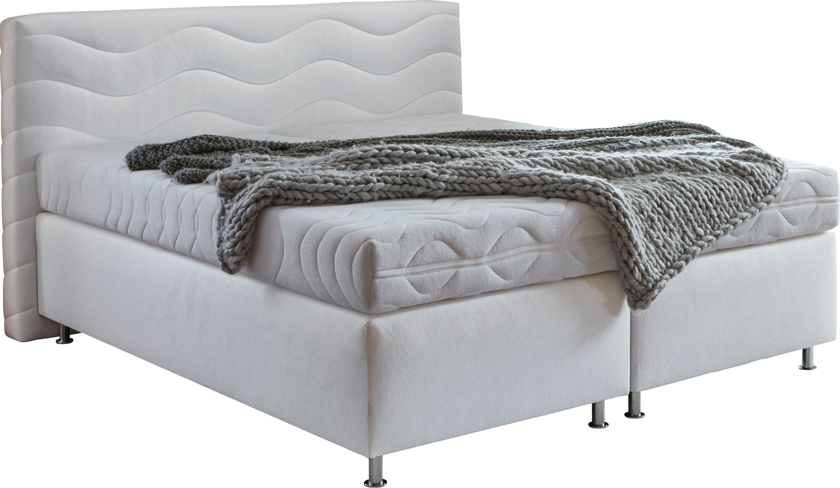 Boxspringbett "Sigma", weiß, B:215cm L:210cm, Bezug Bett: Microvelours (100% Polyester) oder Feinstruktur (100% Polyester);Bezug Bonnell-Federkernmatratze: 100% Polyester;Bezug Kaltschaummatratze: 100% Polyester;Bezug Tonnentaschenfederkernmatratze:... Image