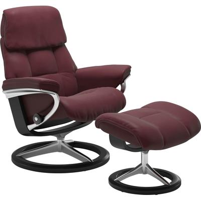 Relaxsessel STRESSLESS "Ruby", rot (bordeaux batick), B:88cm H:101cm T:78cm, Leder BATICK: durchgefärbtes und genarbtes Möbelleder, Leder PALOMA: durchgefärbtes Semianilin-Möbelleder, Sessel, mit Signature Base, Größe L, Gestell Eiche, Wenge, Braun... Image