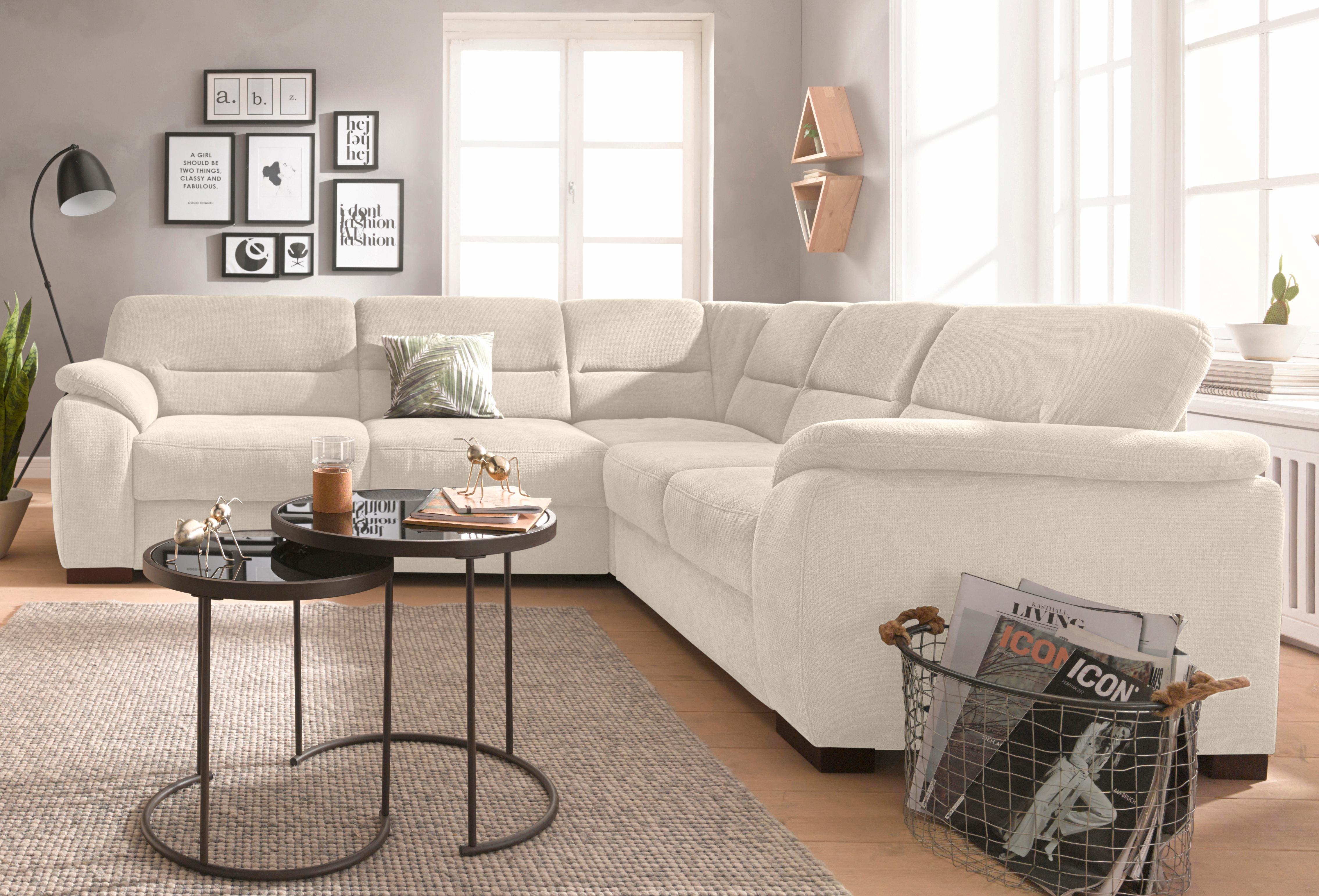 Ecksofa SIT & MORE "Montego L-Form", beige (creme), B:256cm H:88cm T:227cm, Luxus-Microfaser (90% Polyester, 10% Polyamid);Struktur (100% Polyester);Luxus-Microfaser ALTARA NUBUCK (100% Polyester), Sofas, wahlweise mit Bettfunktion und Schubkasten Image
