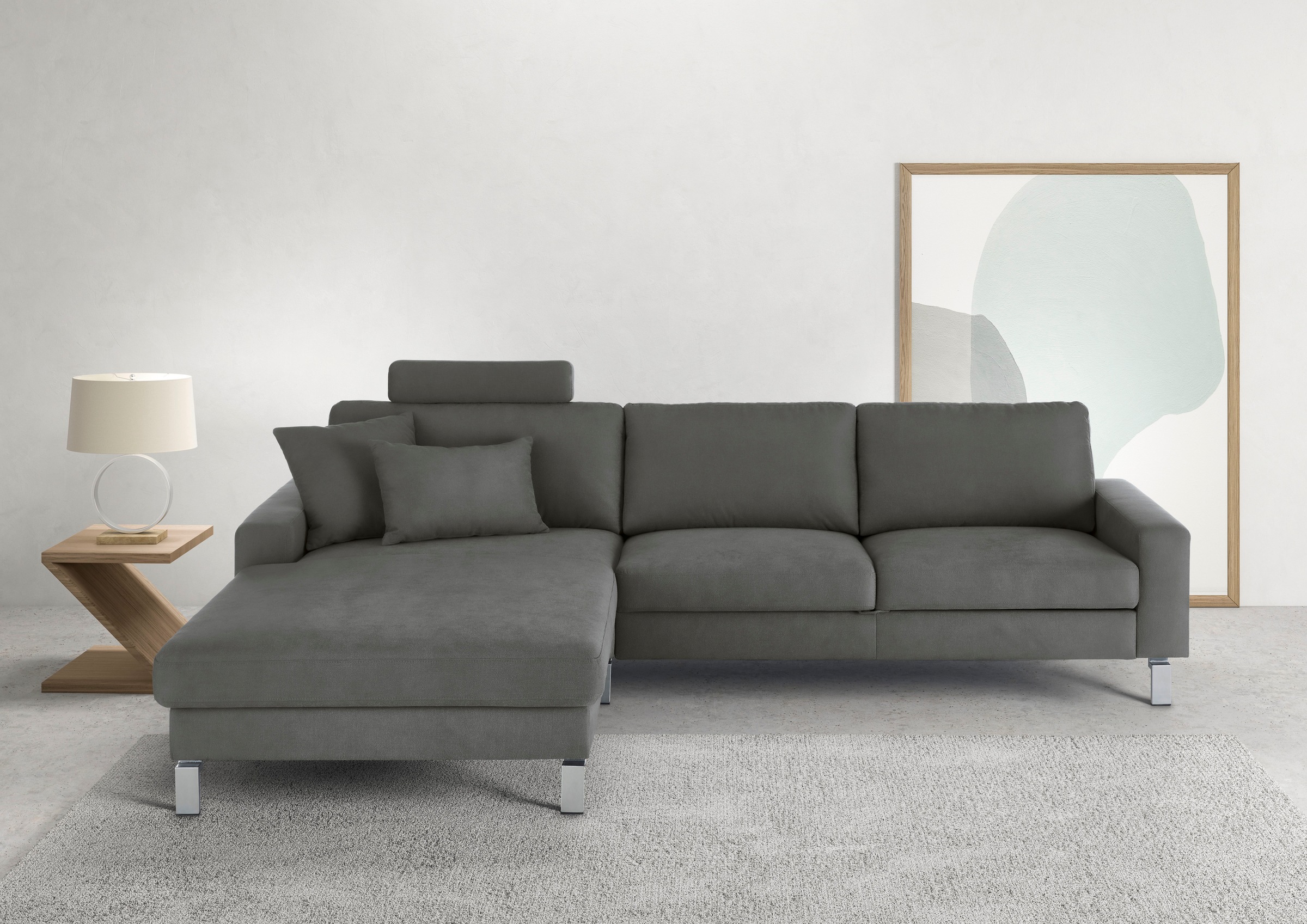 3C Candy "Lecce, wahlweise PUR-Schaumstoff oder Tonnentaschenfederkern" Bett im 2,5-Sitzer, teilmotorische Schlaffunktion im Longchair, L-Form