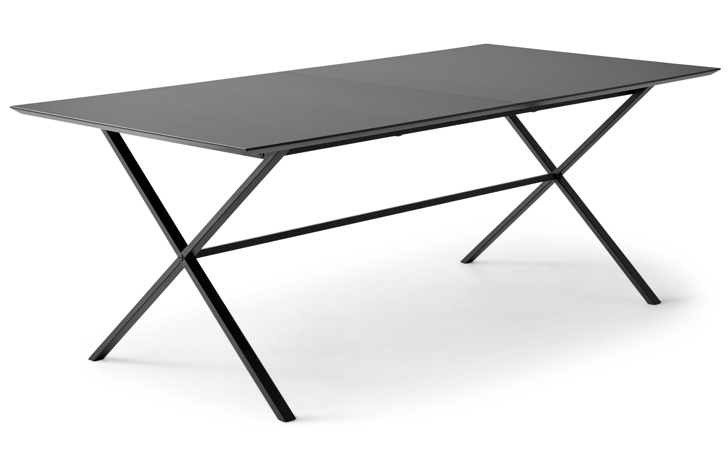 Esstisch HAMMEL FURNITURE "Meza Designtisch mit Auszugsfunktion und 2 Einlegeplatten", schwarz (schwarz, schwarz), B:165cm H:73,5cm T:90cm, Tischplatte: Schwarzes nanobehandeltes Fenix-Laminat (schwarzer Rand), Gestell: Pulverbeschichtetes schwarzes...