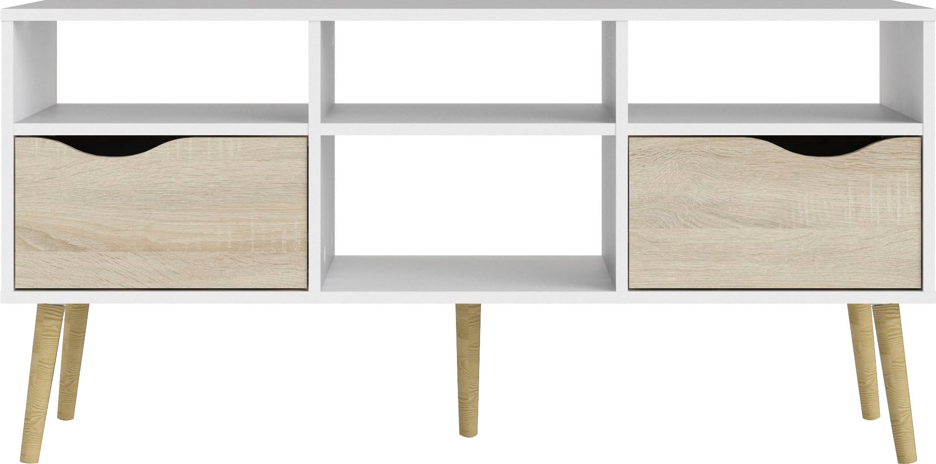 TV-Board ANDAS "Oslo, TV-Möbel, Fernsehtisch, TV-Unit, Media-Möbel", weiß (weiß, eiche struktur), B:117,2cm H:57,6cm T:39,1cm, Spanplatte, Sideboards, TV-Kommode mit 2 Schubladen,4 Fächern, Breite 117 cm, Höhe 57 cm