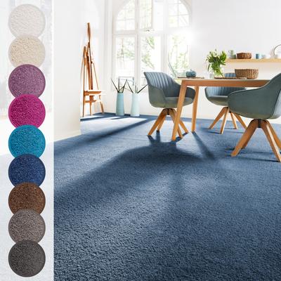Teppichboden ANDIAMO "Sophie, Frisee-Velours, Made in Netherlands", blau (dunkelblau), B:500cm H:12mm L:1200cm, Kunstfaser, Teppiche, Uni Farben, Breite 400 cm oder 500 cm, strapazierfähig & pflegeleicht Image