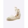 Keilsandalette HEINE, Damen, Gr. 40, beige (ecru), Textil, modisch, Schuhe