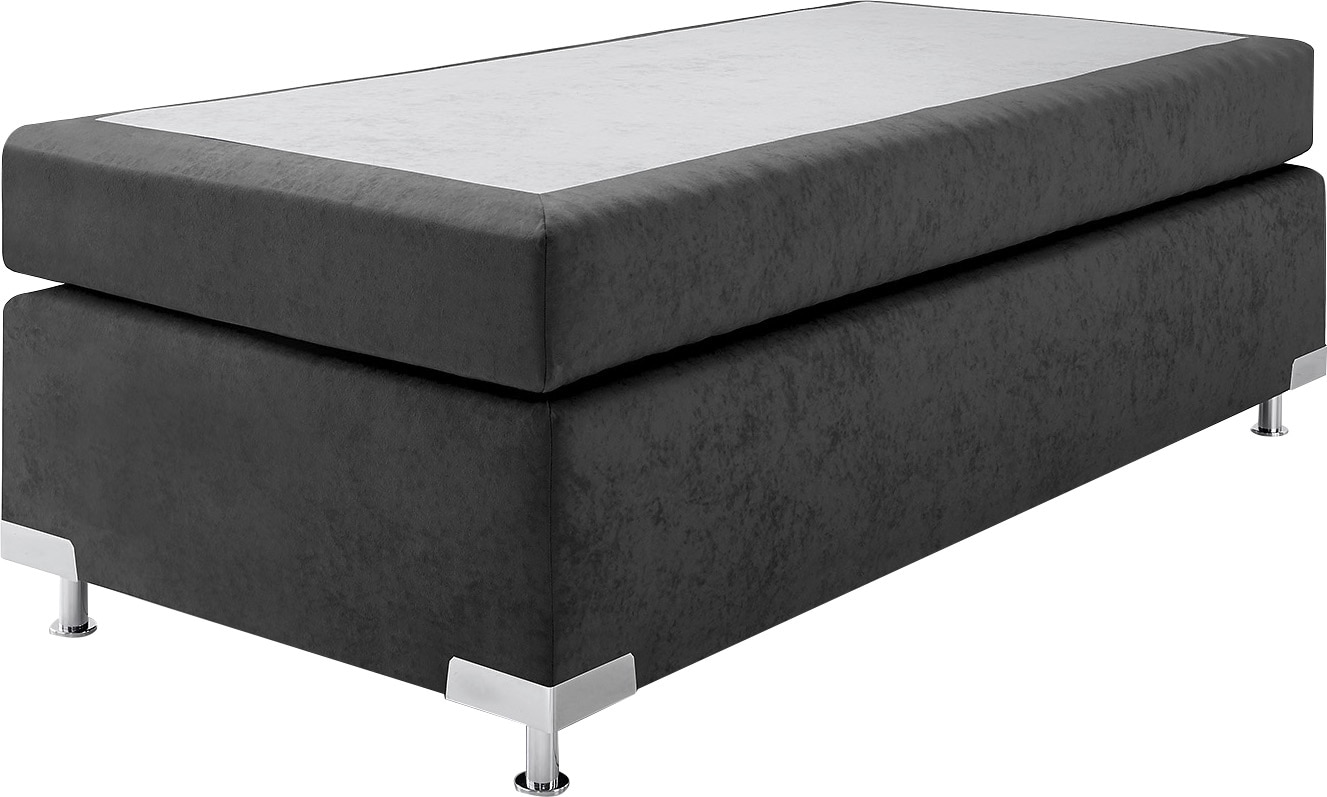 Boxspringbett "Holland", grau (anthrazit), B:102cm L:201cm, Microvelours (100% Polyester), WESTFALIA SCHLAFKOMFORT, Komplettbetten, Boxspringbett, ohne Kopfteil, frei im Raum stellbar Image