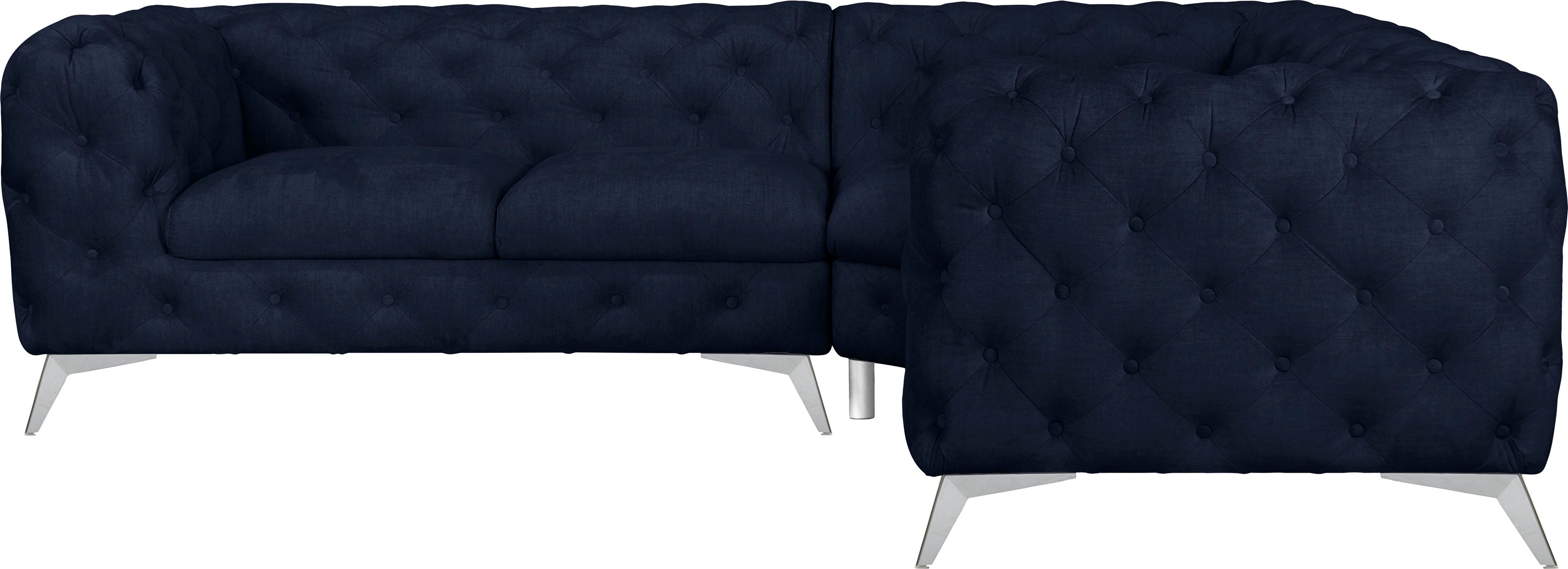 Chesterfield-Sofa HOME AFFAIRE "Ecksofa GLYNIS L-Form mit Wellenunterfederung, Maße B/T/H 264/204/75cm", blau (deep ocean), B:264cm H:75cm T:204cm, Struktur (100% Polyester);Samtoptik (100% Polyester), Sofas, aufwändige Knopfheftung, moderne... Image