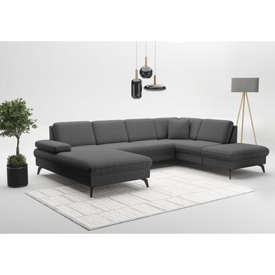 Wohnlandschaft SIT & MORE "Morris Jubi U-Form", grau (dunkelgrau), B:300cm H:83cm T:202cm, 95% Polyester, 5% Polyamid, Sofas, inkl. Armteilfunktion und 1 Zierkissen, wahlweise mit Bettfunktion Image