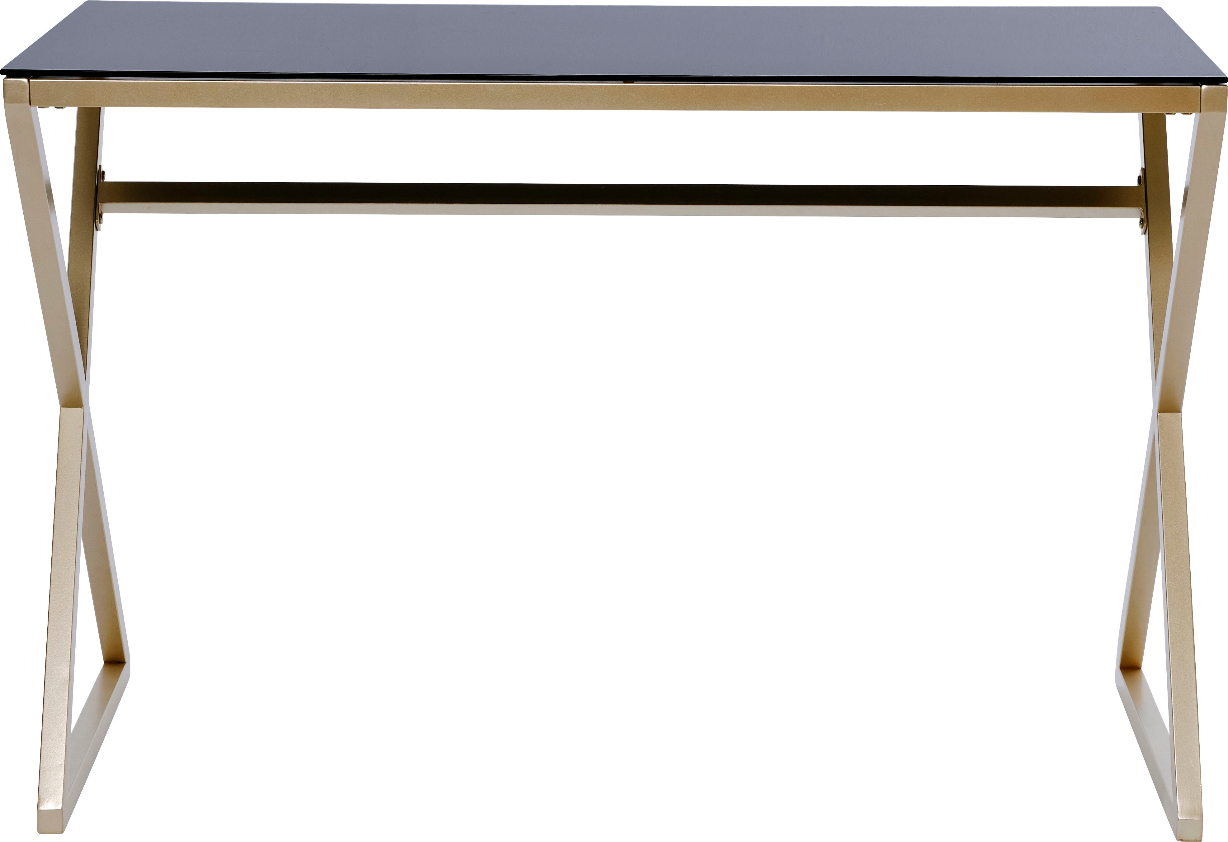 Schreibtisch JAHNKE "XTRA", gold (schwarzglas, gold, goldfarben, schwarzglas), B:110cm H:72cm T:50cm, Tische, Schreib-, Schmink-, Konsolentisch, Oberplatte aus ESG-Sicherheitsglas Image