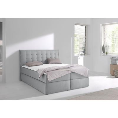 Boxspringbett INOSIGN "Sagres", grau, B:175cm L:210cm, Feinstruktur(100% Polyester), Bezug der Spiegelfläche Matratzendrell aus 100% Polyester, Komplettbetten, Boxspringbett, Kopfteil mit 2farbiger Flatterbiese und zweifarbigen Knöpfen Image