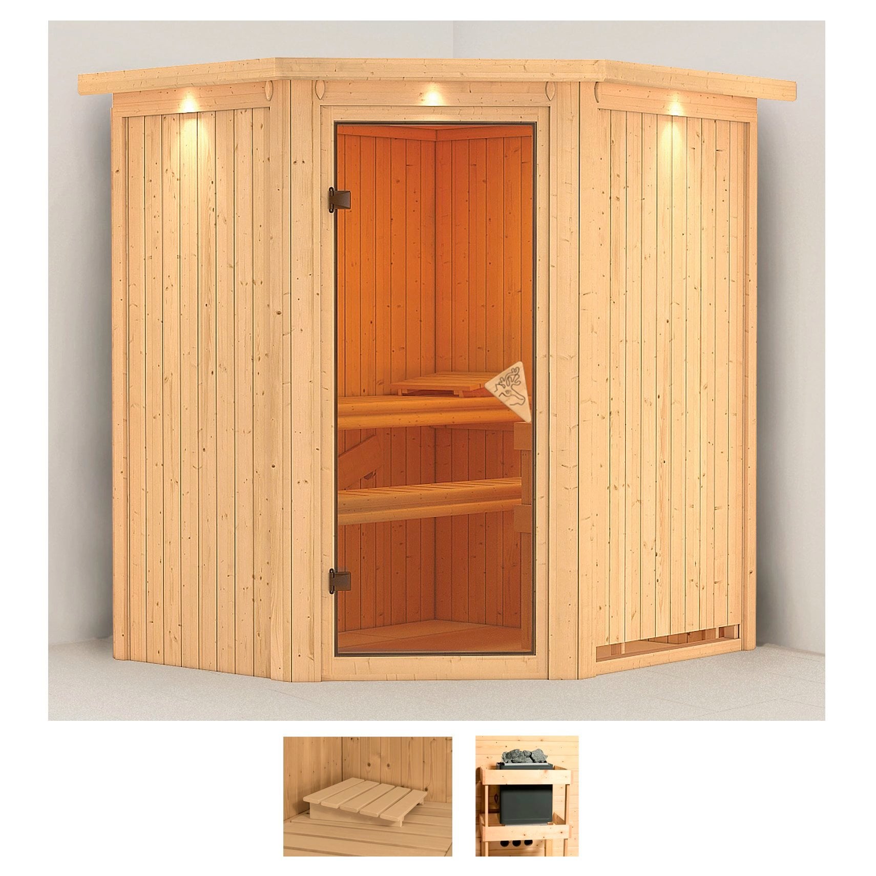 Sauna KARIBU "Tomke", beige (naturbelassen), ohne Ofen, (ohne Ofen), Saunen, ohne Ofen Image