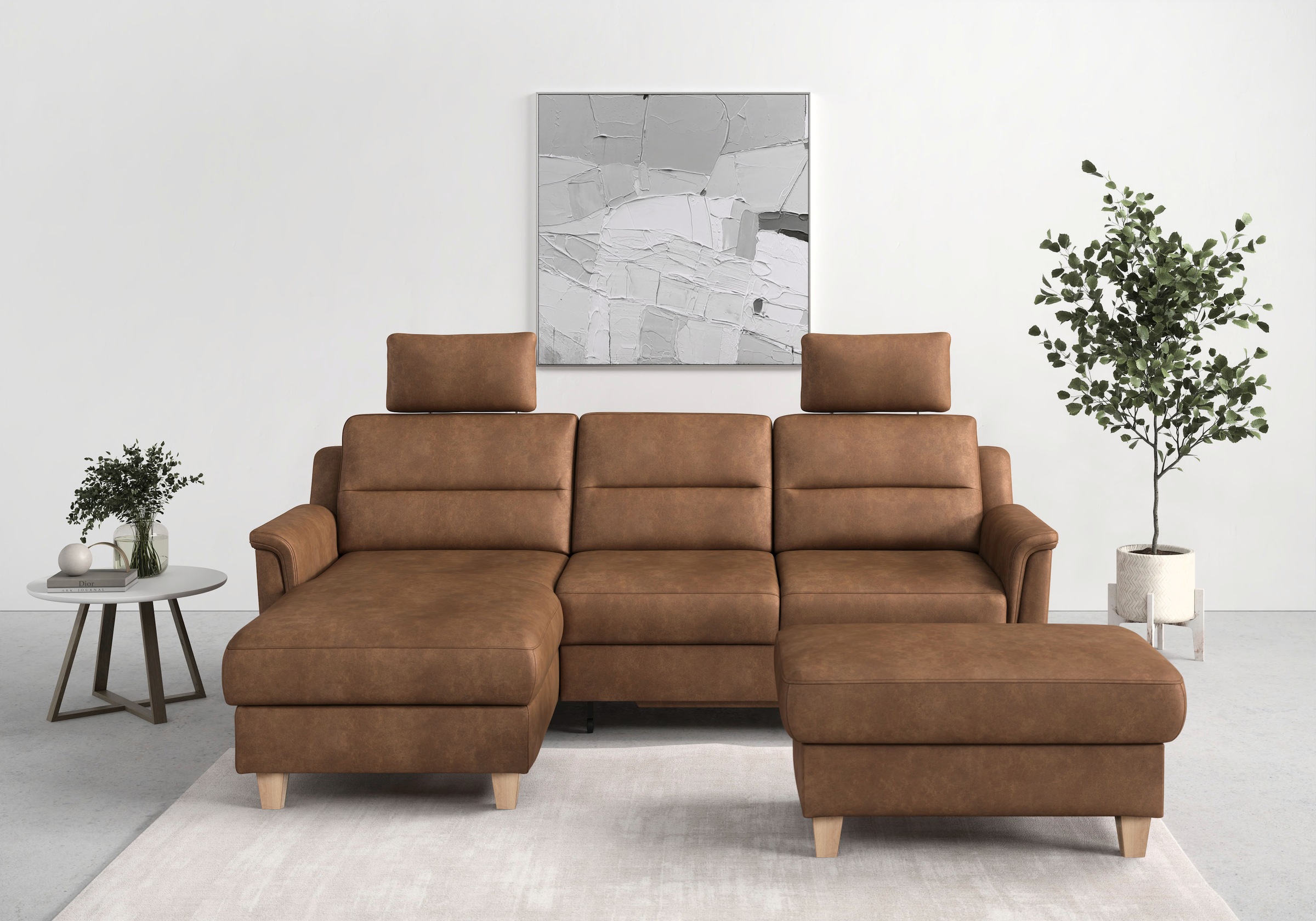 Ecksofa SIT & MORE "Farö L-Form", braun (cognac), B:234cm H:90cm T:168cm, Sofas, inklusive Federkern, wahlweise mit Bettfunktion und Bettkasten