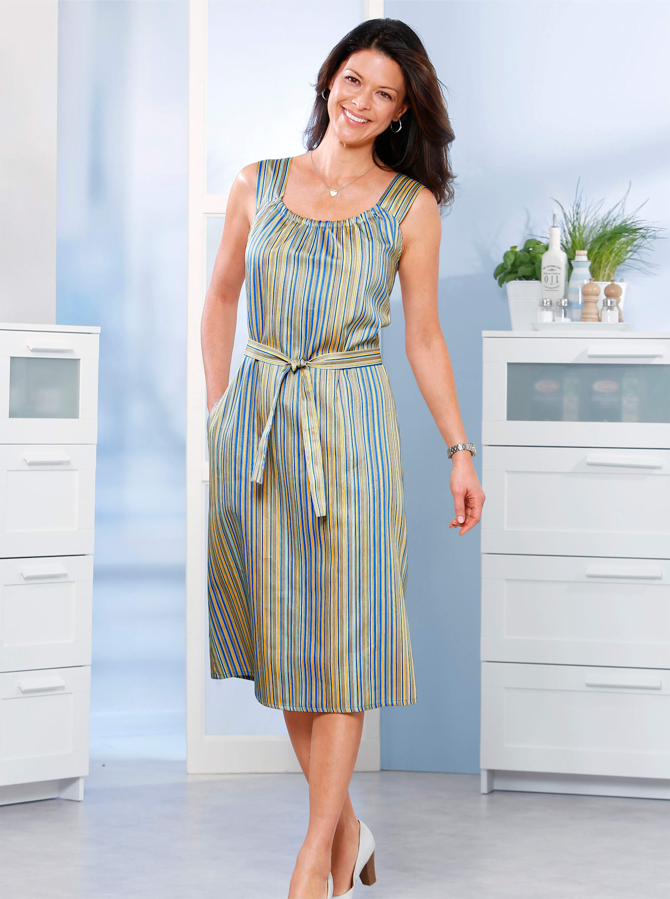 Kochschürze CLASSIC BASICS, Damen, Gr. 52, bunt (bunt, gestreift), Baumwolle, Schürzen Kochschürze