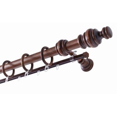 Gardinenstange GARESA "BAROCK", braun (nussbaum), L:100cm Ø:35mm, Holzwerkstoff, Gardinenstangen, rustikale Vorhanggarnitur Holz, verlängerbar, mit Ringe/2 Lauf Gleiter Image