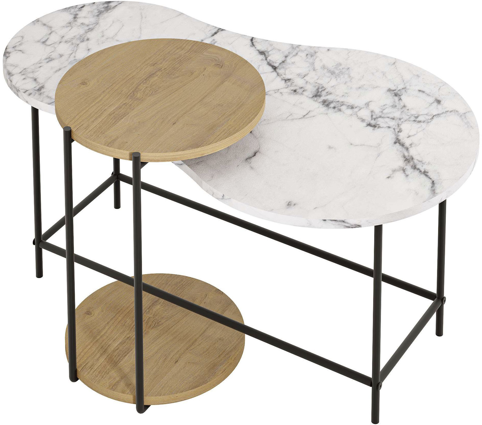 Couchtisch DECORTIE "CUDDLE COUCHTISCH", schwarz-weiß (oak,weiß), B:103cm H:54cm T:65cm, Tische, Couchtisch Runde Couchtische, Leichte Montage, Lagerung, Platzsparend