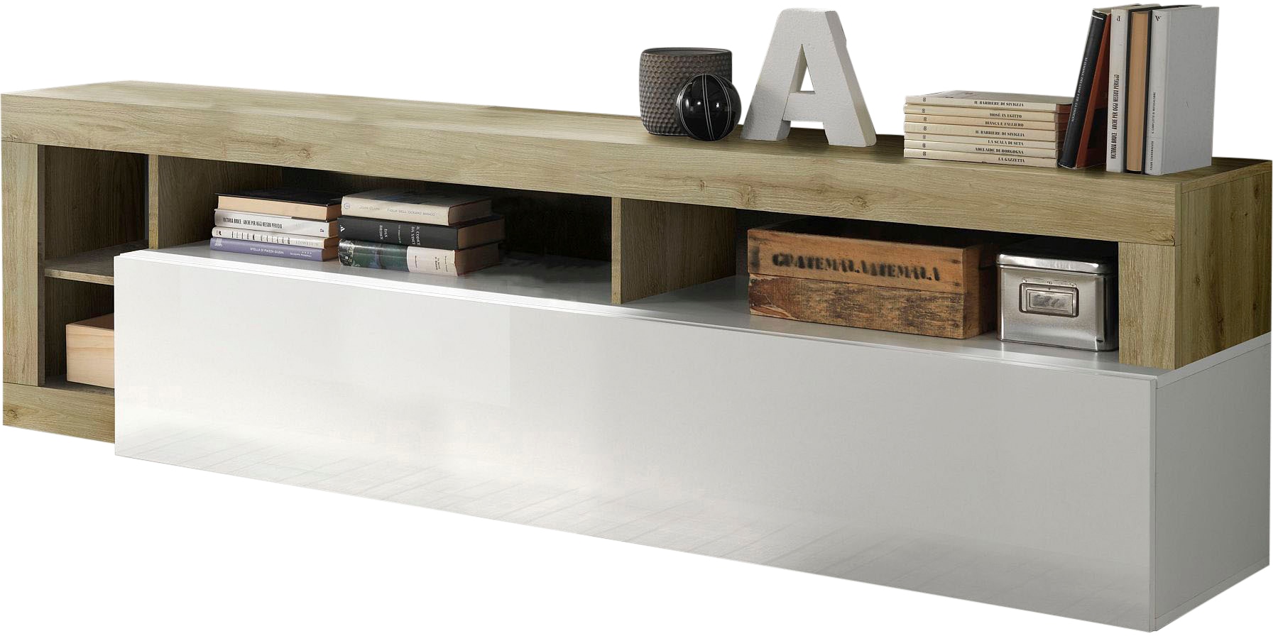 Lowboard INOSIGN "Hamburg, TV-Bank", braun (weiß, eiche cadiz nb), B:210cm H:58cm T:42cm, Sideboards, Breite 210 cm