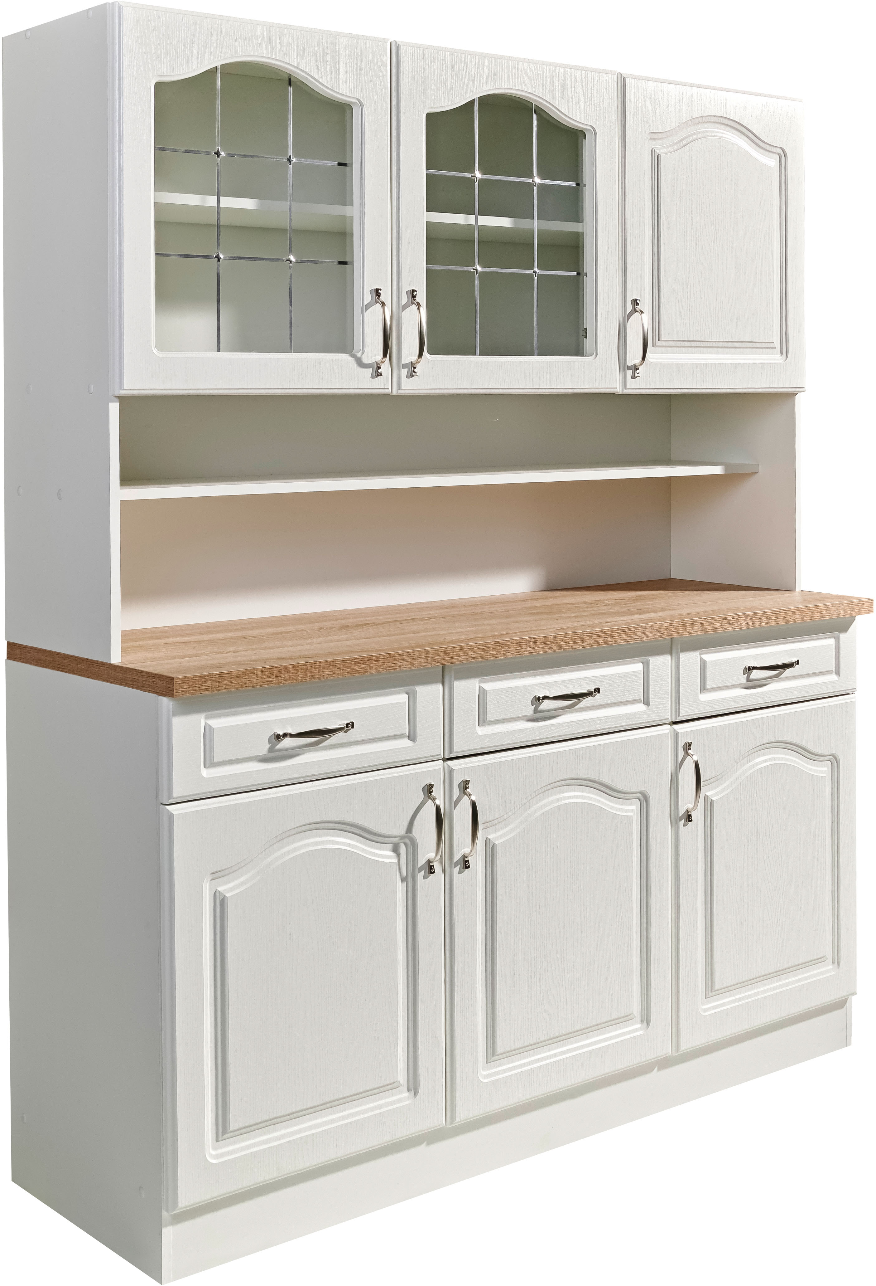 Küchenbuffet WIHO KÜCHEN "Linz", weiß (front: landhaus weiß, korpus und sockel: weiß, arbeitsplatte: sonoma eiche), B:150cm H:180cm T:50cm, Schränke, 150 cm breit, in Landhaus-Optik