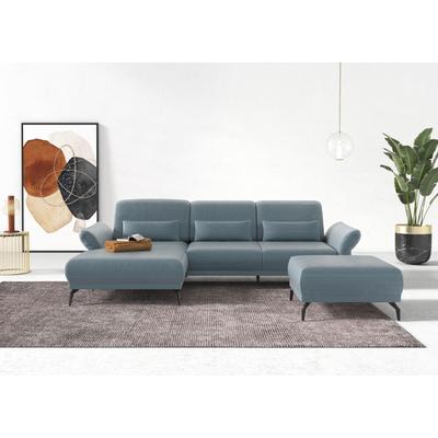 Ecksofa INOSIGN "Coco L-Form", blau (blau, grau), B:284cm H:88cm T:196cm, 100% Polyester, Sofas, Sitztiefen-, Arm- und Kopfteilverstellung, Cord-Bezug, Fußhöhe 15 cm Image