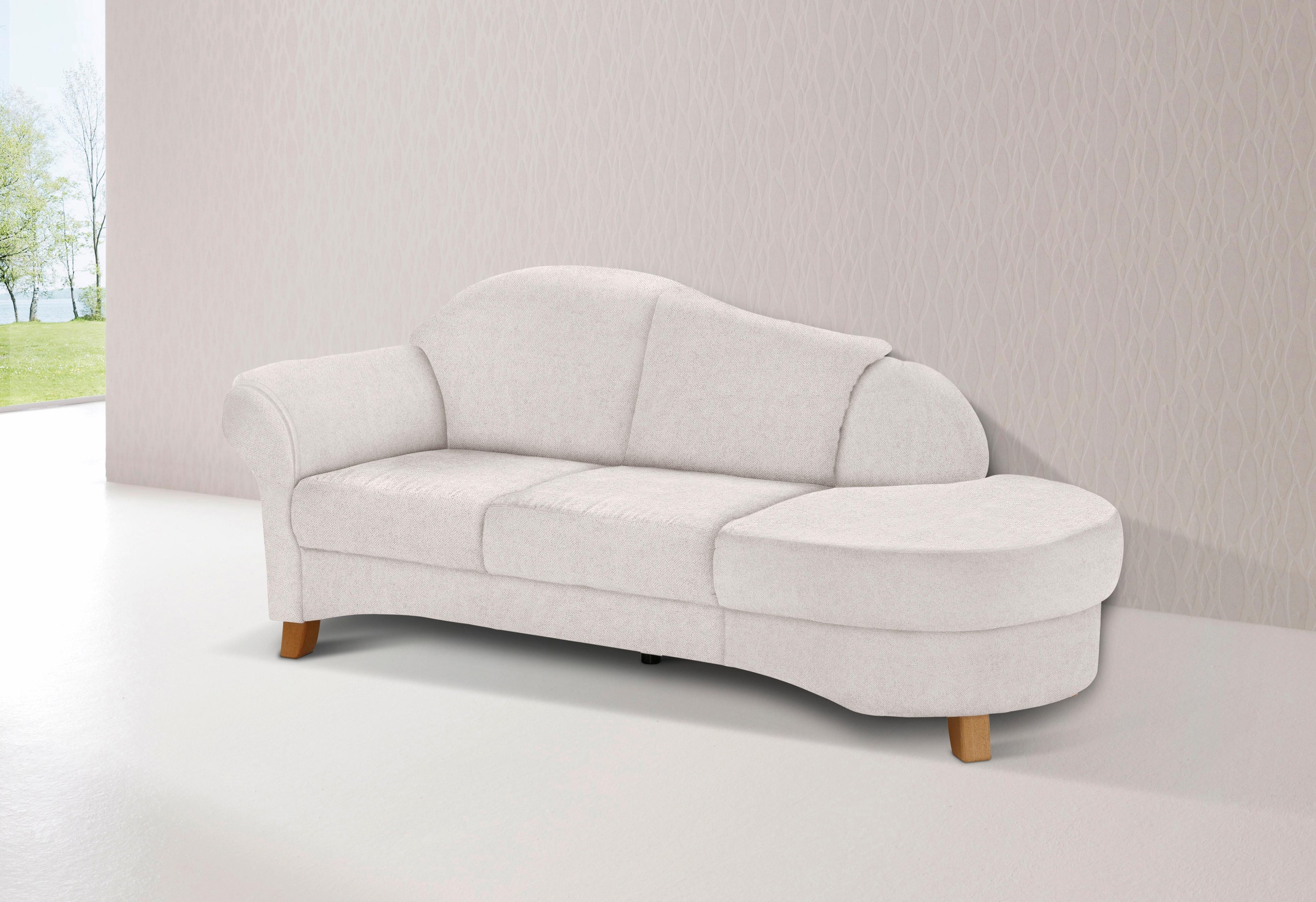 Recamiere HOME AFFAIRE "Mayfair", grau (grau, weiß), B:202cm H:90cm T:90cm, Struktur fein (95% Polyester, 5% Polyamid);MELROSE (100% Polyester), Sofas, Recamiere, freistehend, wahlweise Armlehne links oder rechts
