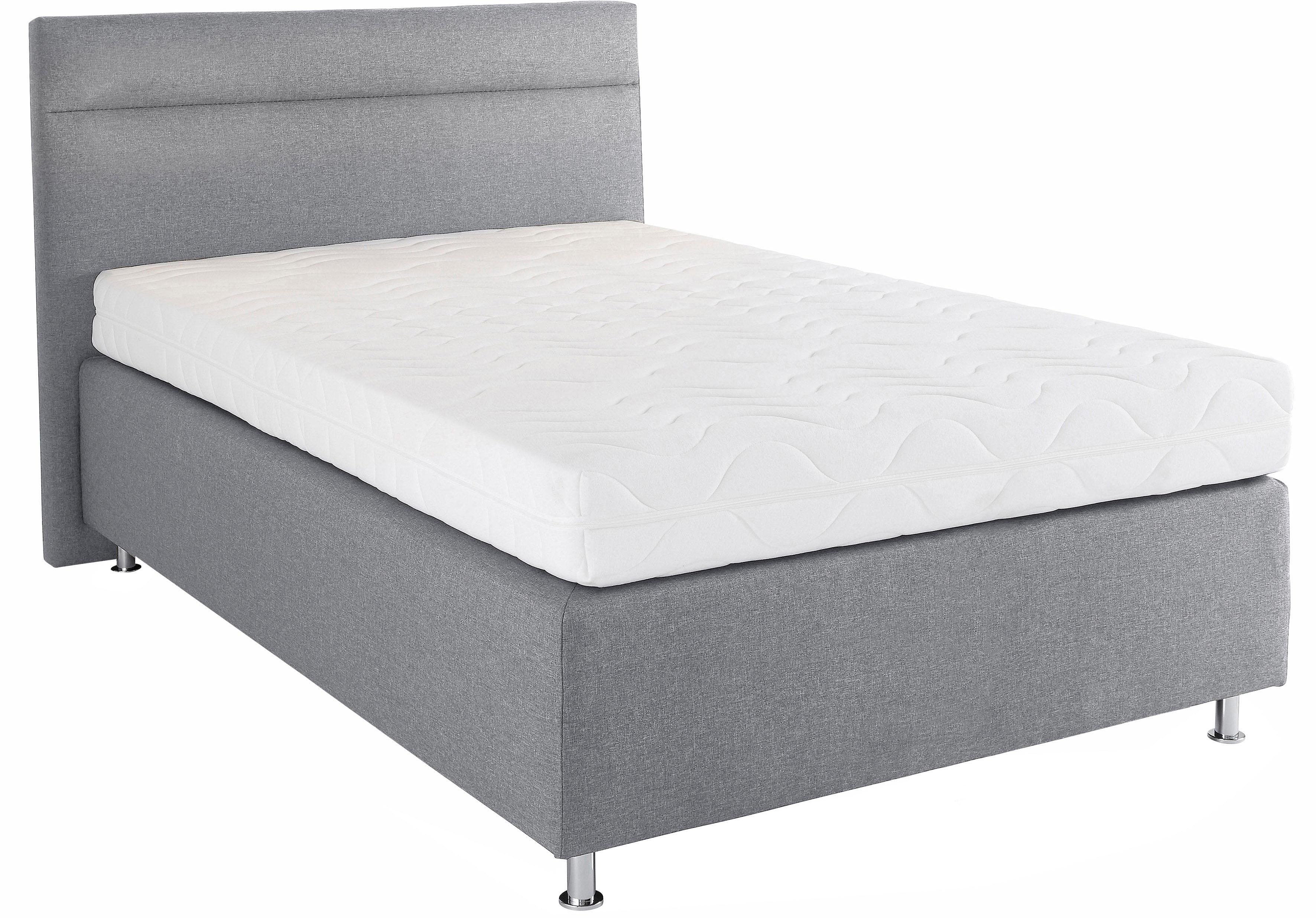 Boxspringbett, grau (strukturstoff grau), ohne LED-Beleuchtung, Liegefläche B/L: 120cm x 200cm, H3, Bonnell-Federkernmatratze, Bezug Unterbox und Kopfteil: Strukturstoff (77% Polyester und 23% Viskose);Bezug Obermatratze 100% Polyester, waschbar bis... Image