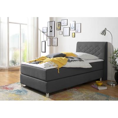 Boxspringbett INOSIGN "Parla", grau (anthrazit), L:218cm, 100% Polyester, Komplettbetten, Boxspringbett, incl. Topper, 4 Farben in 4 Breiten, 2 Härtegraden, 3 Matratzenarten Image