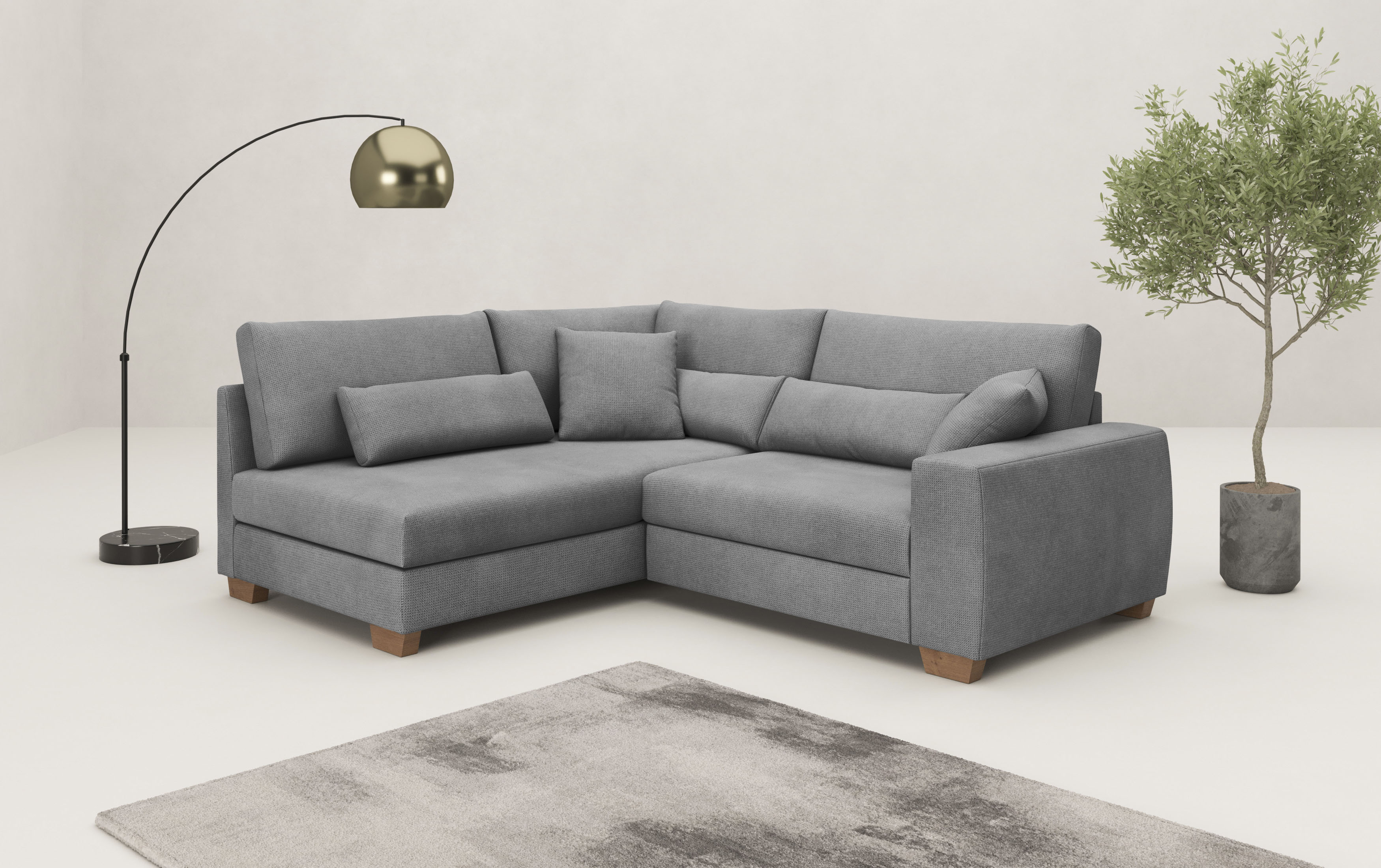Ecksofa MR. COUCH "Hilla L-Form, bis 140 kg belastbar", grau (memphis 20 stone), B:227 H:68 T:190, Memphis (Grundgewebe - 100% Polyester; Nutzschicht- 90% Polyester / 10% Polyamide), Sofas, mit Taschenfederkern, wahlweise mit Bettfunktion, Topseller Image