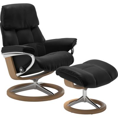 Relaxsessel STRESSLESS "Ruby", schwarz (schwarz batick), B:76cm H:100cm T:75cm, Leder PALOMA: durchgefärbtes Semianilin-Möbelleder, Leder BATICK: durchgefärbtes und genarbtes Möbelleder, Sessel, mit Signature Base, Größe S, Gestell Eiche, Wenge,... Image