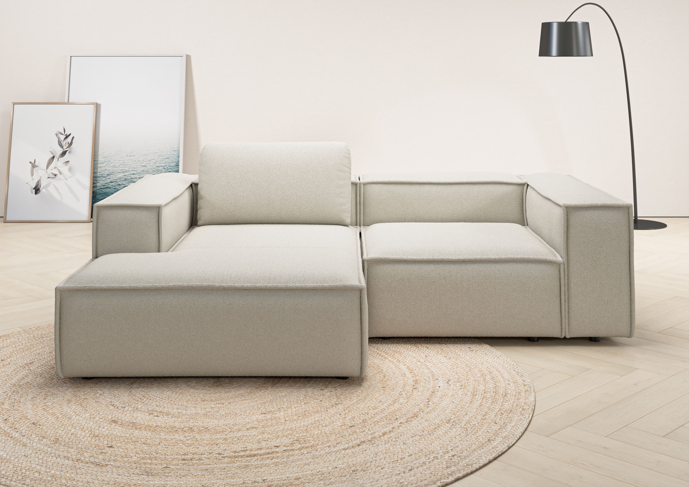 Ecksofa HOME AFFAIRE "Watertown, kompakte L-Form, 246 cm breite für kleinere Räume", beige (nature), B:246cm H:68cm T:171cm, 96% Polyester, 4% Nylon, Sofas, Ecksofa, modernes Ecksofa mit Feincordbezug, platzsparend & bequem