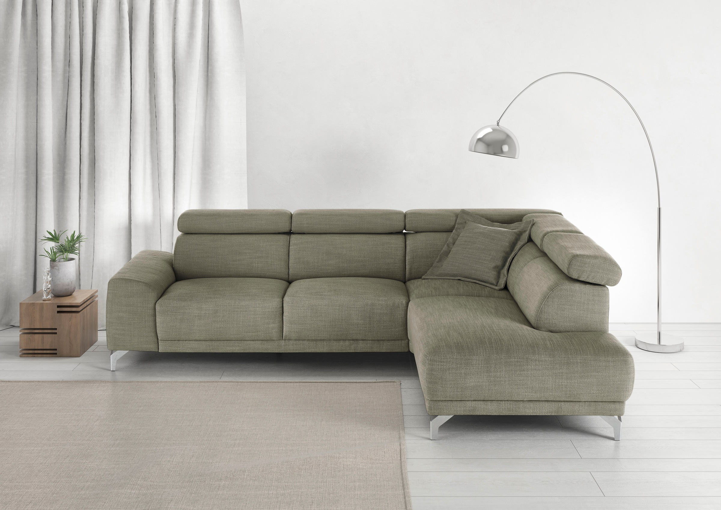 Ecksofa 3C CANDY "Greve Sofa immer mit manuelle Kopfteilverstellungen, modern, elegant", grau (anthrazit), B:249cm H:79cm T:209cm, 100% Leder, Sofas, Ecksofa, wahlweise motorischer Sitzvorzug, bequem und zeitlos, L-Form