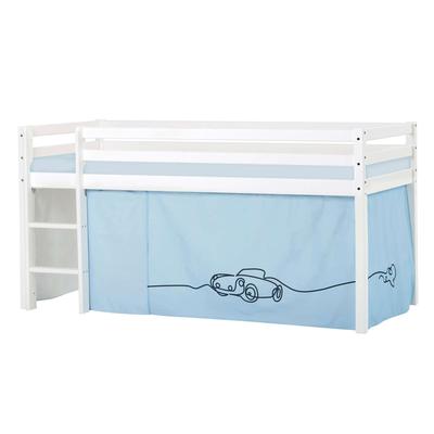 Hochbett HOPPEKIDS "ECO Dream, Kinderbett, Spielbett, Halbhohes Bett aus Massivholz", blau (weiß, blau, auto), B:101cm H:105cm L:208cm, Kinderbett: 100% Massivholz: Nordische Kiefer, Vorhang: 100% Baumwolle, Matratzenbezug 100% Baumwolle, Matratze:... Image