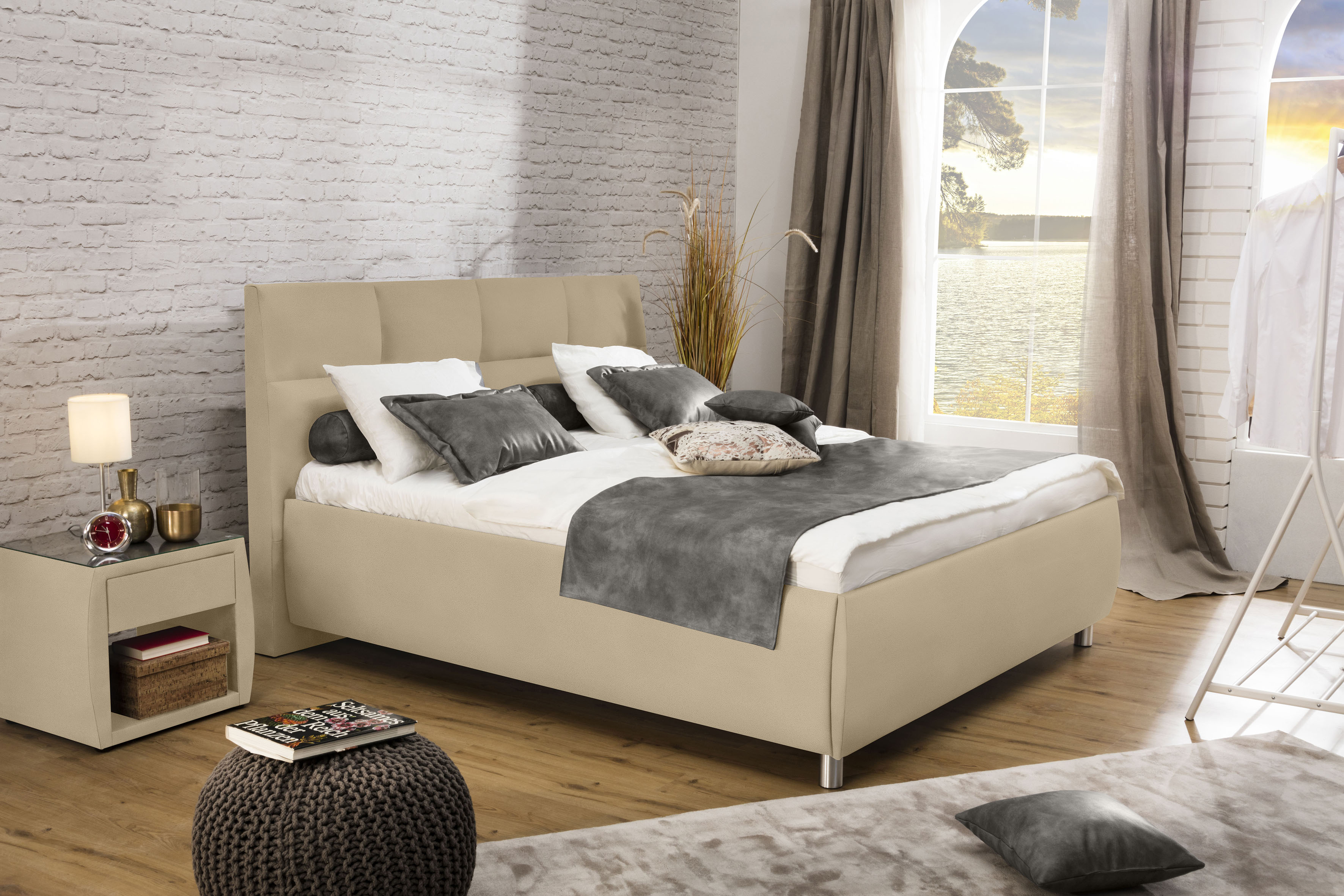 Polsterbett ALINA "Nadina", beige (beige gdu 1), B:178cm H:116cm L:217cm, Microfaser GDU (100% Polyester), Betten, wahlweise mit Matratze und Lattenrost, in verschiedenen Größen Image