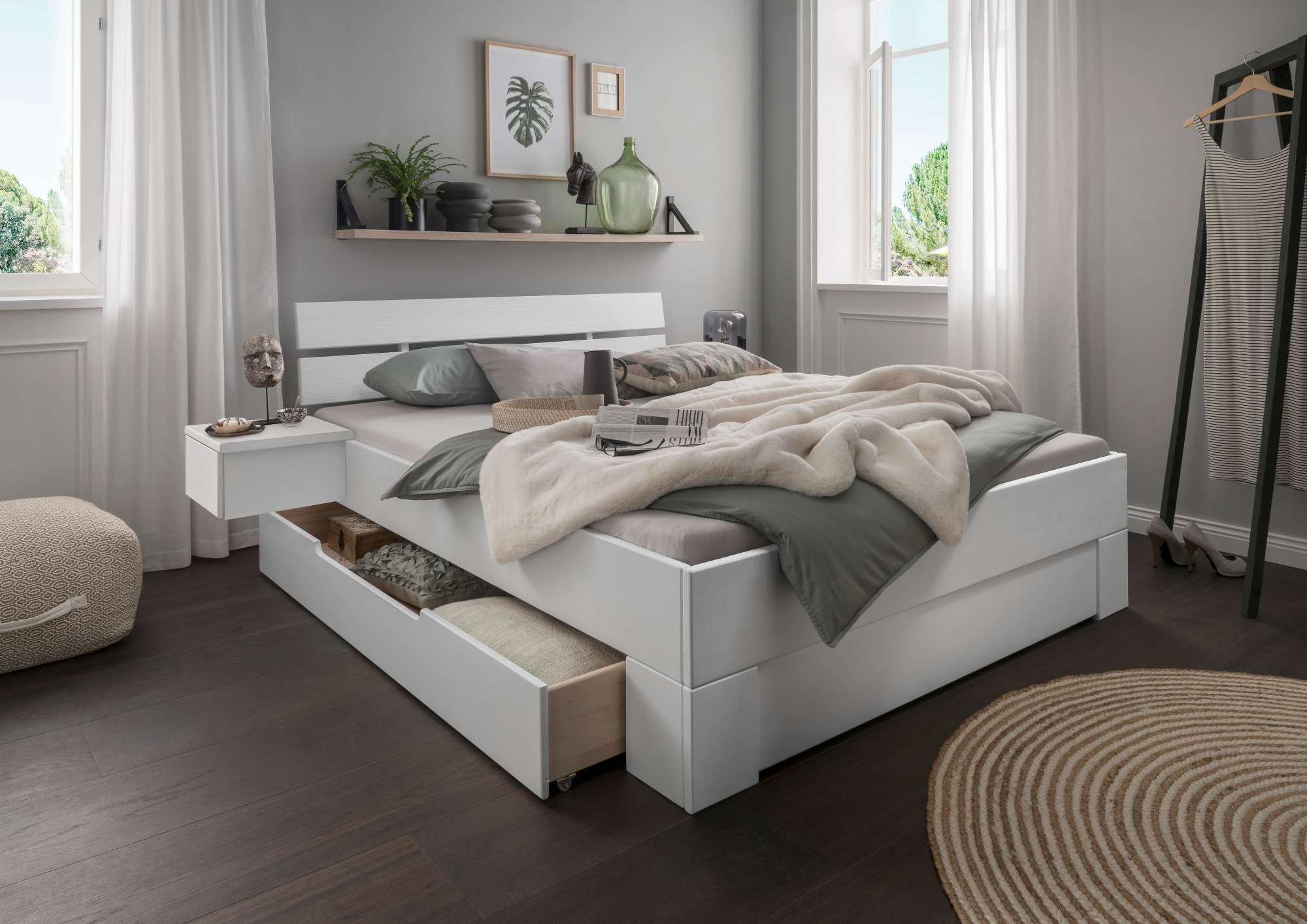 Nachttisch HOME AFFAIRE "Progress Hängetische, aus massiver Kiefer, FSC-zertifiziert", weiß, B:43cm H:20cm T:39cm, Tische, Nachttisch, Bettablagen im 2tlg.Set, Made in Europe