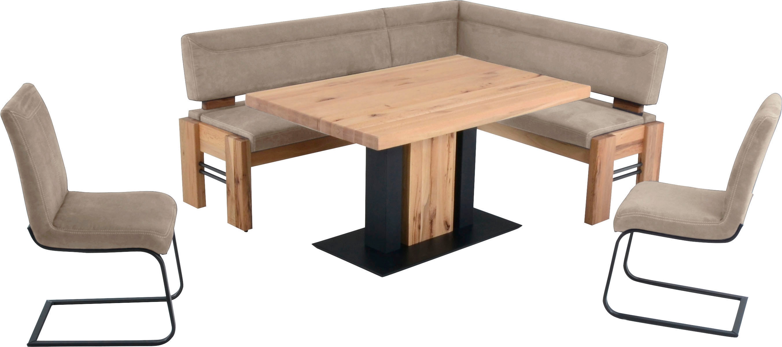 Eckbankgruppe K+W KOMFORT & WOHNEN "Floyd", beige (sand 35, balkeneiche 437,), B:203cm H:90cm T:163cm, Sitzmöbel-Sets, Eckbankgruppe, Stauraum-Eckbank, wahlweise rechts oder links langer Schenkel 203cm