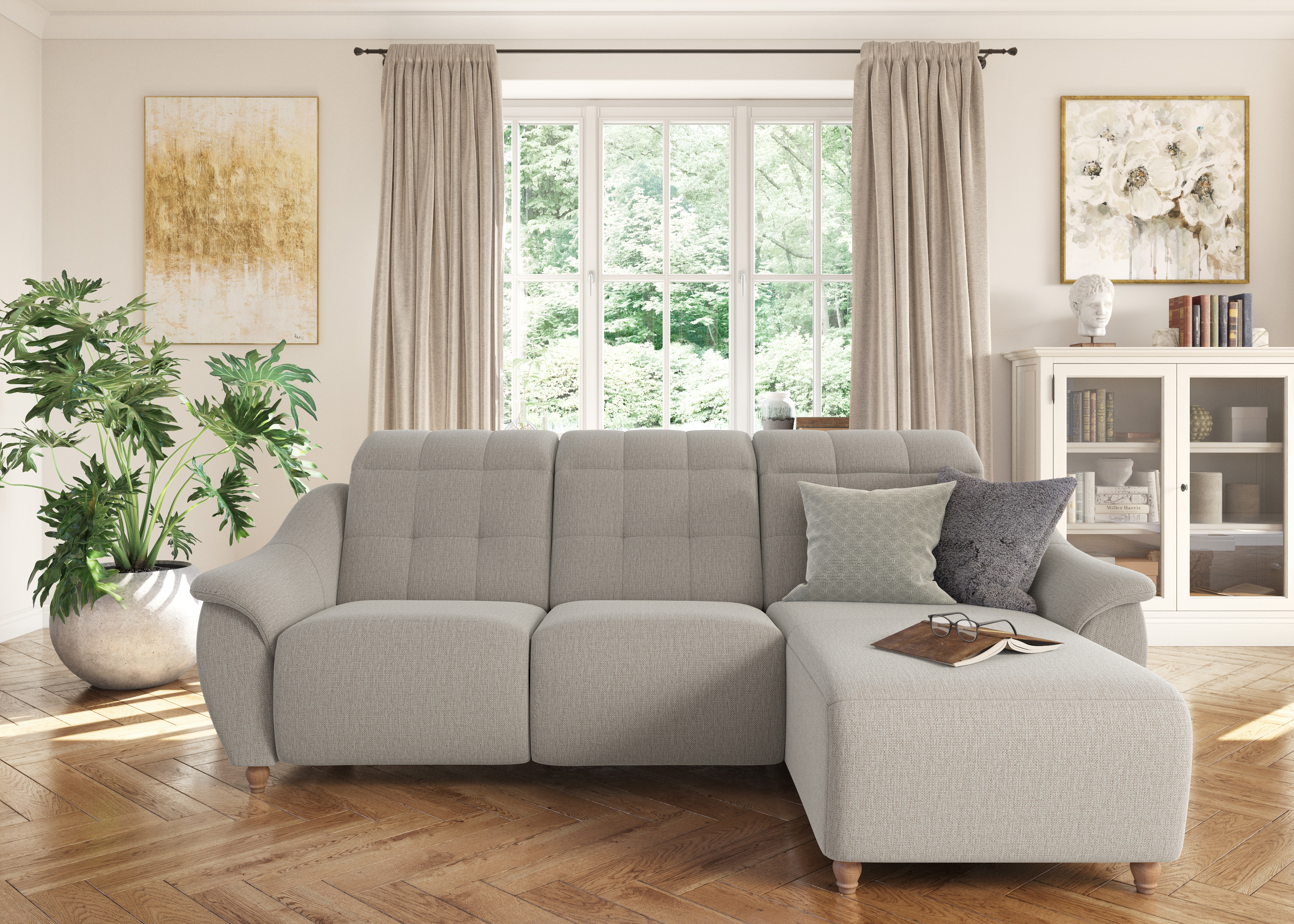 Ecksofa HOME AFFAIRE "Boston L-Form", beige (natur), B:254cm T:170cm, Struktur (100% Polyester);Luxus-Microfaser Florence (100% Polyester);Chenille (100% Polyester);NaturLEDER (reines Rindsleder), Sofas, Kopfteilverstellung an jeder Sitzfläche,... Image