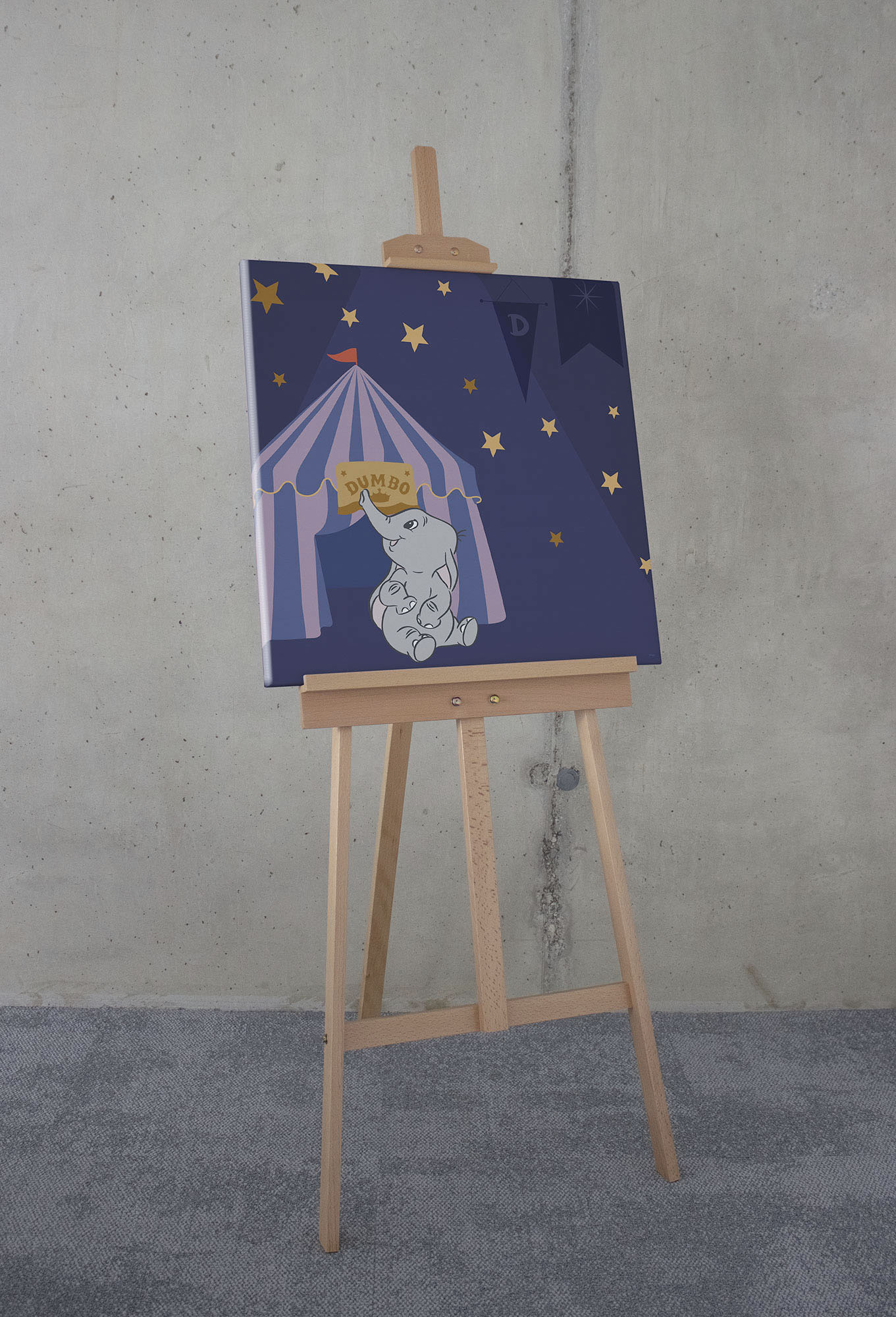 Leinwandbild KOMAR "Starry Night with Dumbo - Größe 60 x 60 cm", bunt (farbe rahmen: braun, farbe bild(er): bunt), B:60cm H:60cm T:2cm, Holz, Papier, Bilder, Keilrahmenbild mit Echtholzrahmen, Kinderzimmer Image