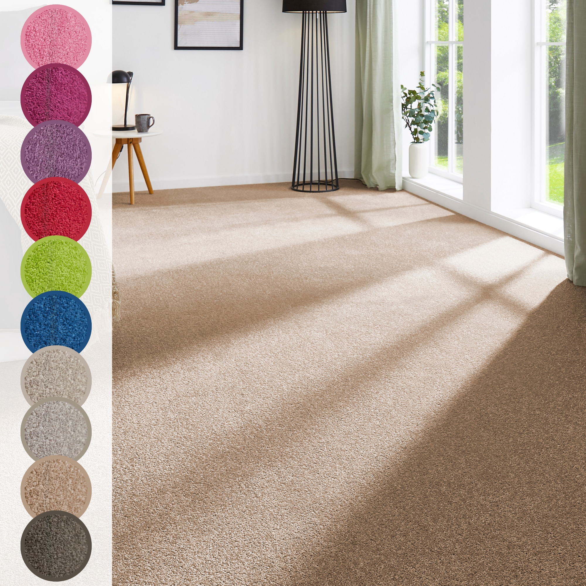 Teppichboden ANDIAMO "Ines, Kräuselvelours, Made in Netherlands", braun (cappuccino), B:400cm H:8,5mm L:200cm, Kunstfaser, Teppiche, Uni Farben, Breite 400 cm, strapazierfähig & pflegeleicht