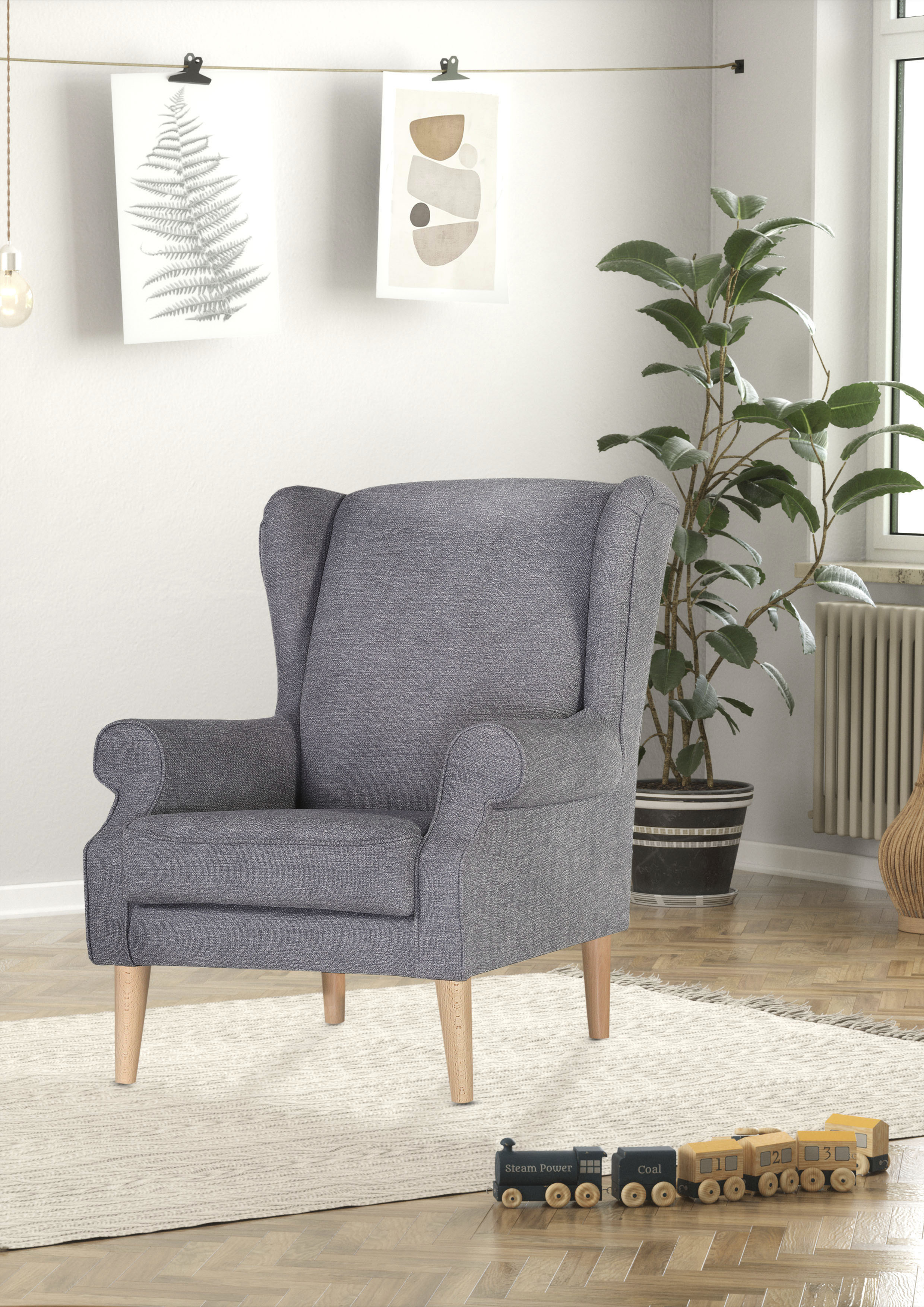 Ohrensessel GUTMANN FACTORY, grau (grau, grün), B:82cm H:95cm T:85cm, 100% Polyester, Sessel, Ohrensessel