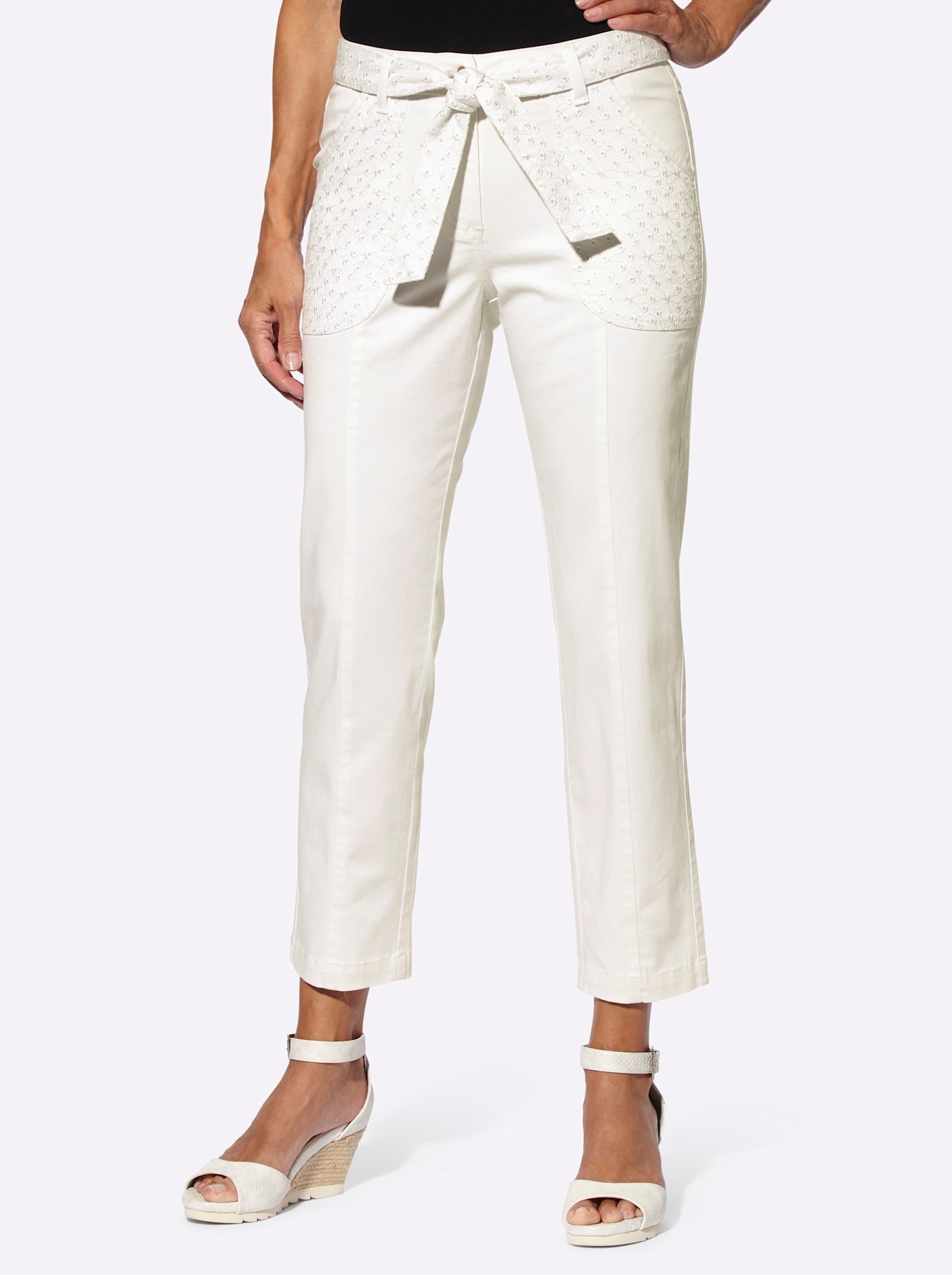 Bequeme Jeans INSPIRATIONEN, Damen, Gr. 52, Normalgrößen, beige (ecru), 97% Baumwolle, 3% Elasthan, unifarben, lang, Jeans