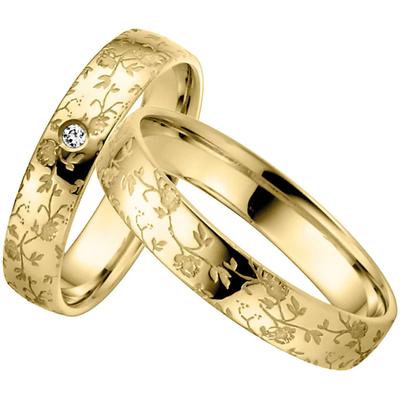 Trauring FIRETTI "Schmuck Geschenk Gold 375 Hochzeit Ehering LIEBE Zweig Blätter Blumen" Gr. 58, gold (gelbgoldfarben), Fingerringe, 58, ohne Brillant, Gelbgold 375, 4,5mm, Made in Germany - wahlweise mit oder ohne Brillant Image