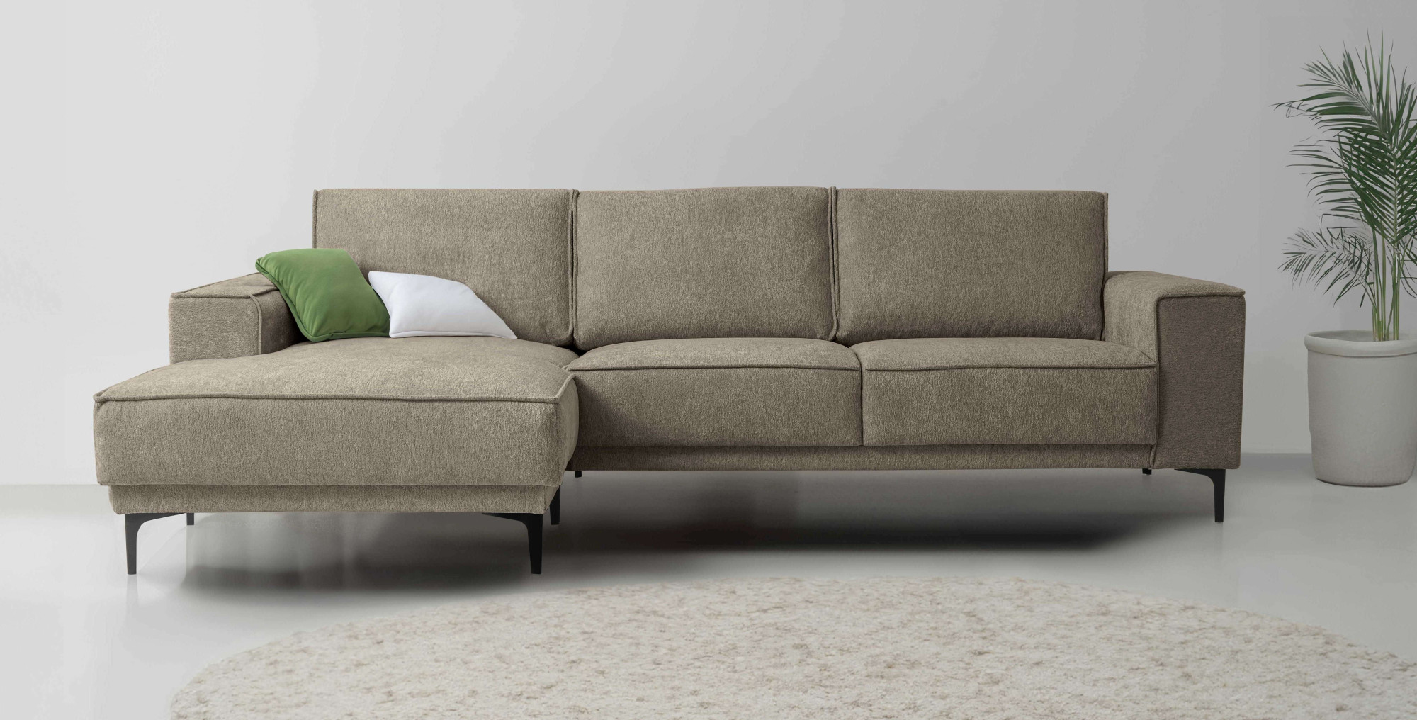 Ecksofa OTTO HOME "Polsterecke Oland, Struktur, Flachgewebe, Luxus-Microfaser, Boucle", braun, B:280cm H:85cm T:152cm, 100% Polyester, Sofas, Ecksofa, L-Form, 280 cm, Wellenunterfederung, Skandi-Design, Metallfüße