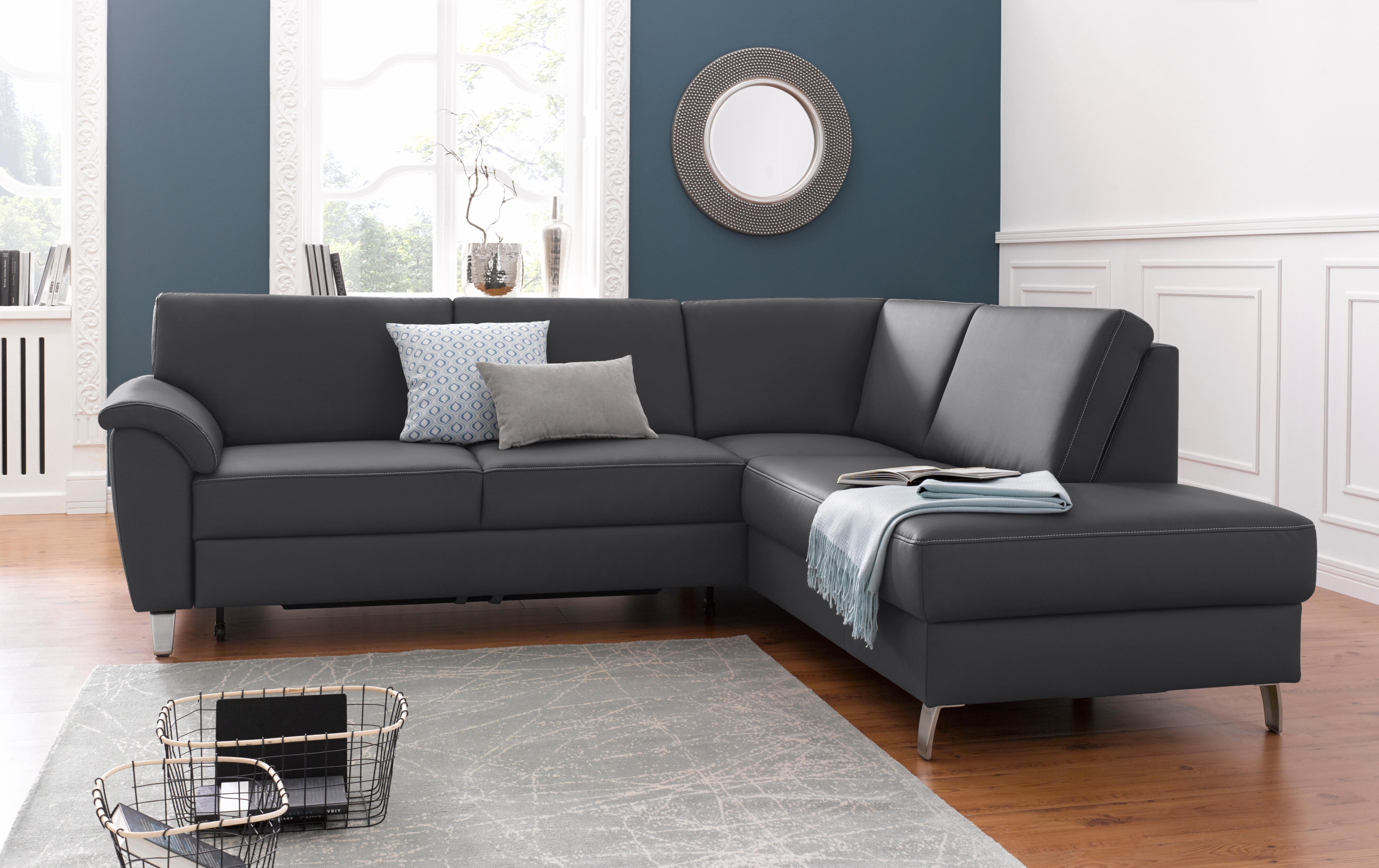 Ecksofa SIT & MORE "Texel L-Form", schwarz, B:250cm H:87cm T:201cm, Kunstleder SOFTLUX;Luxus-Microfaser (100% Polyester), Sofas, mit Federkern, wahlweise mit Bettfunktion und Bettkasten