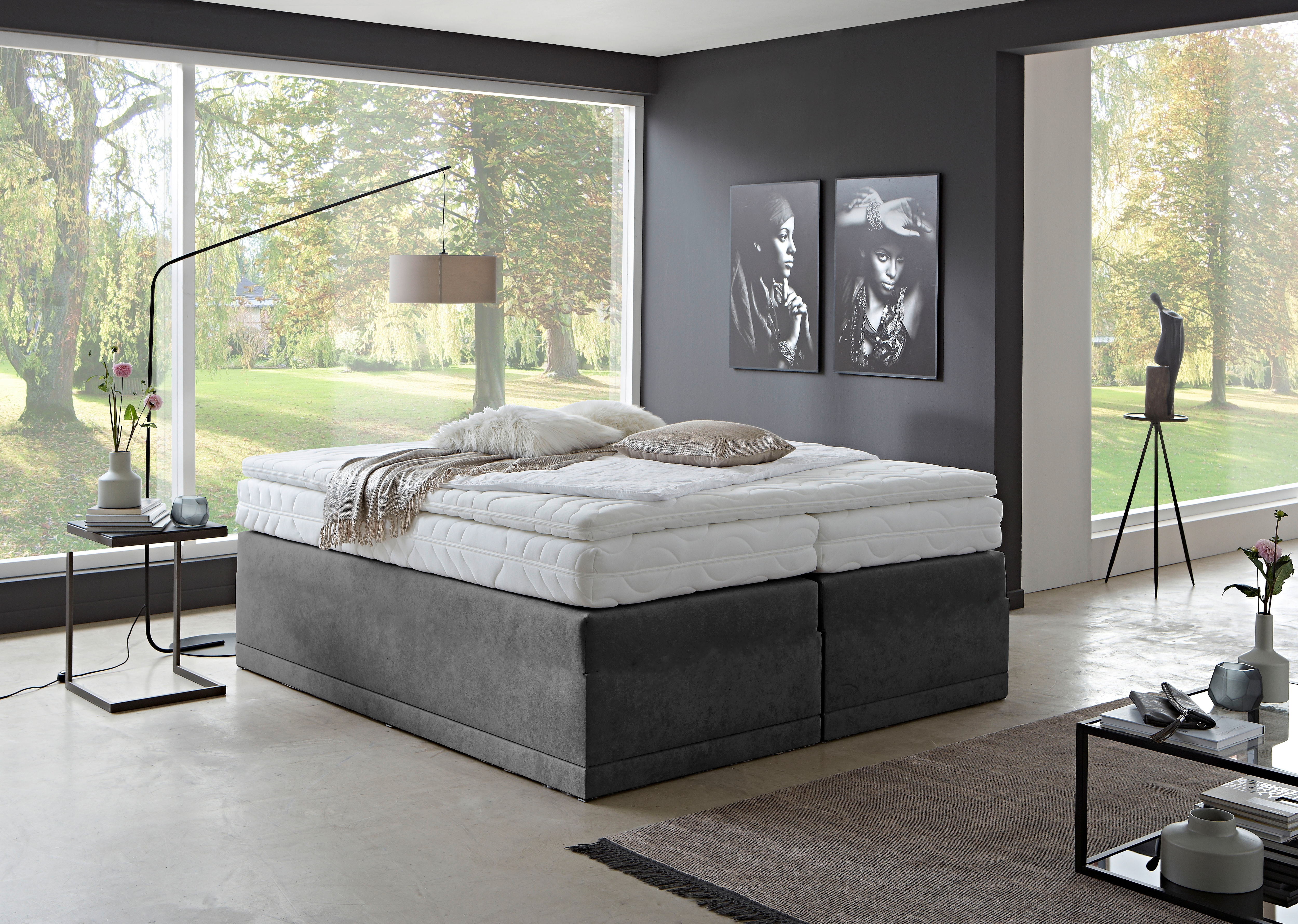 Boxspringbett "Ibiza", grau (anthrazit), B:160cm L:200cm, WESTFALIA SCHLAFKOMFORT, Komplettbetten Image