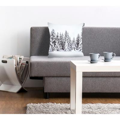 Dekokissen QUEENCE "Wood", schwarz-weiß (weiß, schwarz, bedruckt), B:40cm L:40cm, Polyester, Dekokissen_Sitzkissen_Kissenhüllen, mit einem Wald voller Tannen Image