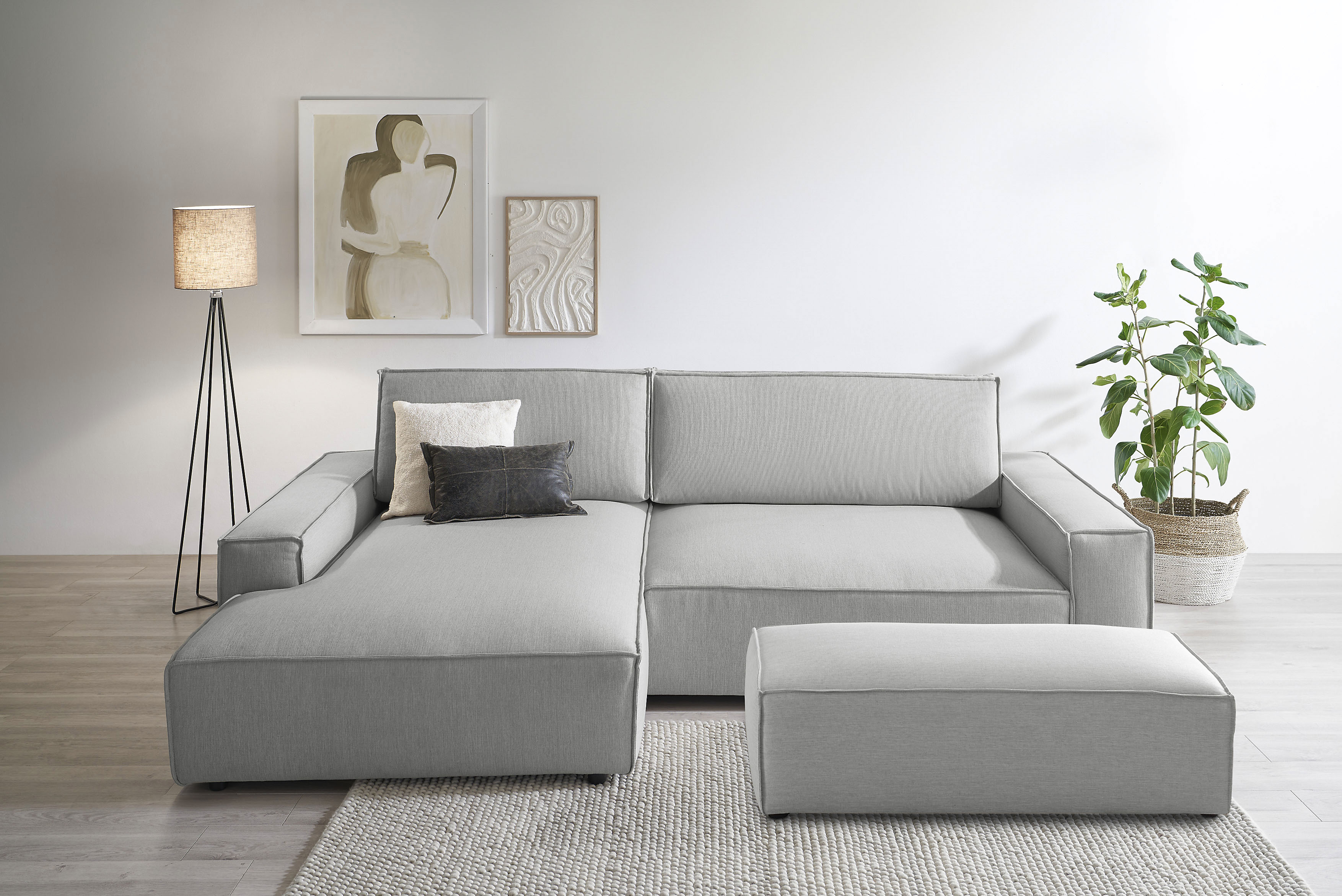 Polsterecke HOME AFFAIRE "SHERWOOD XXL tief, L-Form, Schlaffunktion, Bigsofa, Cord, Leinenoptik", silber (silbergrau), B:284cm H:90cm T:135cm, 100% Polyester, Sofas, stellbar zum Schlafsofa (Krokodilverbinder), Cord, Leinenoptik