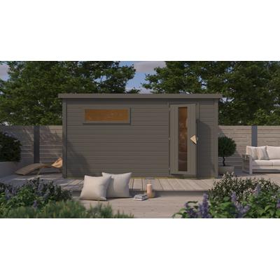 Saunahaus KARIBU "»Talo 6« mit Iso-Tür, terragrau", grau (terragrau), Bio-Kombiofen, externe Steuerung, (ohne Ofen), Saunen Image