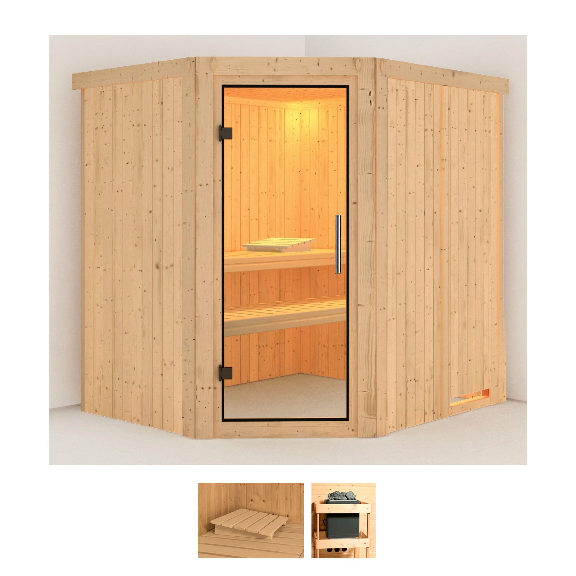 Sauna KARIBU "Laila", beige (naturbelassen), ohne Ofen, (ohne Ofen), Saunen, ohne Ofen